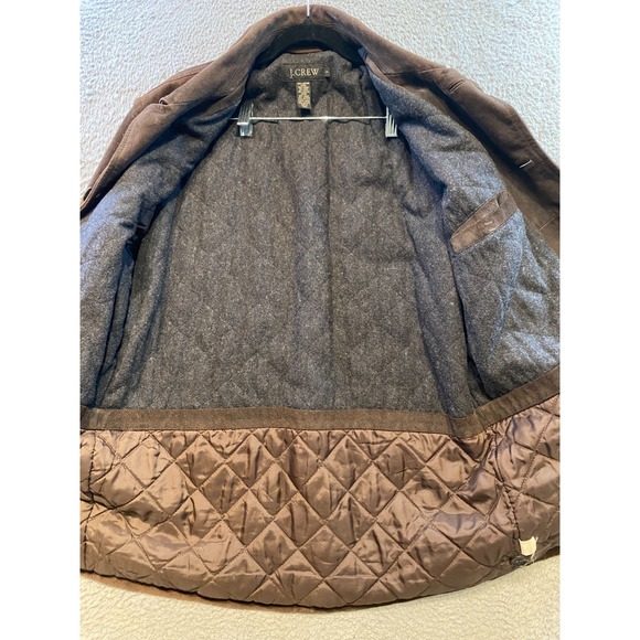 Vintage J.CREW Suede Leather Jacket Mens Small Wool Quilted Lined Overcoat Barn - Picture 6 of 13